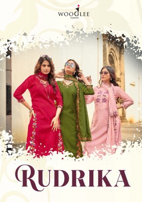 Wooglee Rudrika Viscose Weaving Handwork Kurti Pant Dupatta Set 
