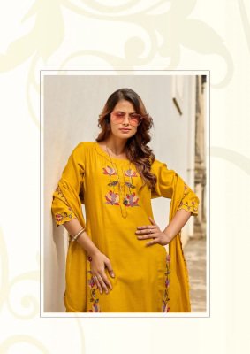 Wooglee Rudrika Viscose Weaving Handwork Kurti Pant Dupatta Set readymade suit catalogs