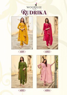 Wooglee Rudrika Viscose Weaving Handwork Kurti Pant Dupatta Set readymade suit catalogs