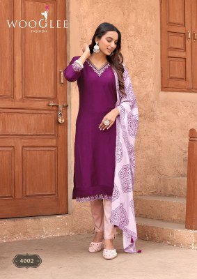 Wooglee Sagaai Vol 2 Viscose Weaving Top with Thread And Hand Work, Cotton Lycra Bottom, Bandhani Print Dupatta Wholesale kurtis catalogs