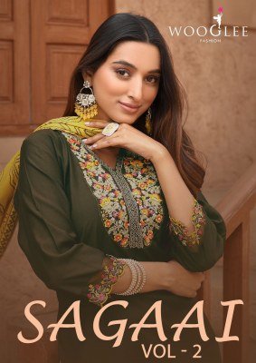 Wooglee Sagaai Vol 2 Viscose Weaving Top with Thread And Hand Work, Cotton Lycra Bottom, Bandhani Print Dupatta Wholesale kurtis catalogs
