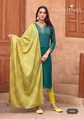 Wooglee Sagaai Vol 2 Viscose Weaving Top with Thread And Hand Work, Cotton Lycra Bottom, Bandhani Print Dupatta Wholesale kurtis catalogs