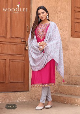 Wooglee Sagaai Vol 2 Viscose Weaving Top with Thread And Hand Work, Cotton Lycra Bottom, Bandhani Print Dupatta Wholesale kurtis catalogs