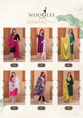 Wooglee Sagaai Vol 2 Viscose Weaving Top with Thread And Hand Work, Cotton Lycra Bottom, Bandhani Print Dupatta Wholesale kurtis catalogs