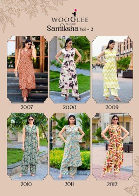Wooglee Samiksha Vol 2 Rayon Printed Top with Fabric Attached Sleeves And Rayon Printed Bottom Set Wholesale kurtis catalogs