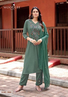 Wooglee Sanskriti Heavy Rayon Thread & Handwork Kurti Pant with Nazmeen Dupatta Set kurti pant with dupatta Catalogs