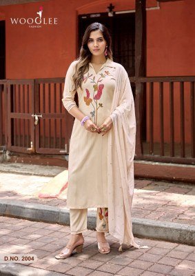 Wooglee Sanskriti Heavy Rayon Thread & Handwork Kurti Pant with Nazmeen Dupatta Set kurti pant with dupatta Catalogs