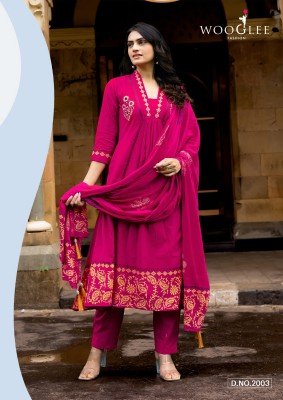 Wooglee Tanya Pure Cotton Flex Print And Threadwork Salwar Set with Mull Cotton Dupatta Wholesale kurtis catalogs