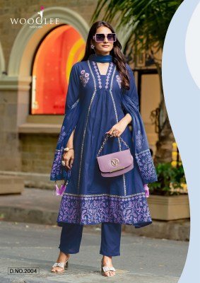 Wooglee Tanya Pure Cotton Flex Print And Threadwork Salwar Set with Mull Cotton Dupatta Wholesale kurtis catalogs