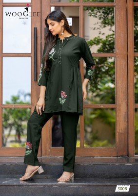 Wooglee Tulip Vol 2 Ethnic Rayon Slub Top and Bottom Set Print And Handwork Wholesale kurtis catalogs