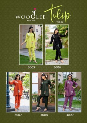 Wooglee Tulip Vol 2 Ethnic Rayon Slub Top and Bottom Set Print And Handwork Wholesale kurtis catalogs