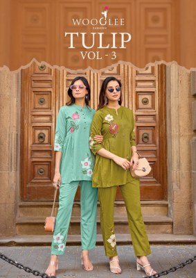 Wooglee Tulip Vol 3 Design 5 Rayon Slub Co-ord Set with Handwork 