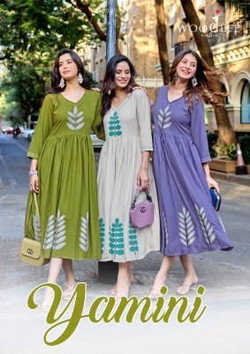 Wooglee Yamini Heavy Rayon Kurti with Pocket & Thread Appliqué Work 
