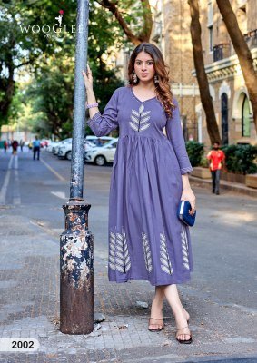 Wooglee Yamini Heavy Rayon Kurti with Pocket & Thread Appliqué Work kurtis catalogs