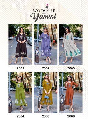 Wooglee Yamini Heavy Rayon Kurti with Pocket & Thread Appliqué Work kurtis catalogs