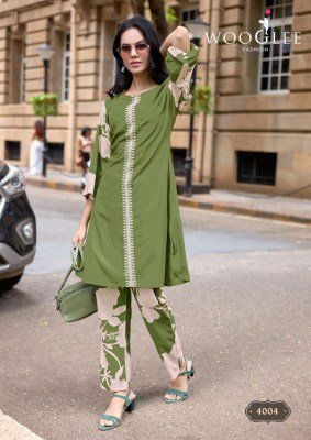 Wooglee Yanaa Collection Heavy Rayon Handwork Kurti with Printed Bottom kurtis catalogs