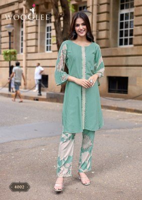 Wooglee Yanaa Heavy Rayon Kurti Pant Set with Thread & Handwork kurtis catalogs