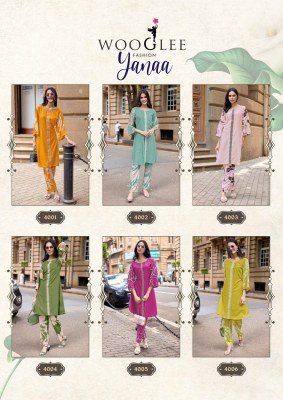Wooglee Yanaa Heavy Rayon Kurti Pant Set with Thread & Handwork kurtis catalogs