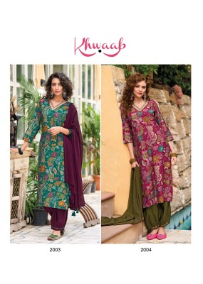Wooglee by Khwaab modal printed cotton embroidered kurti pant and dupatta catalogue at low rate readymade suit catalogs