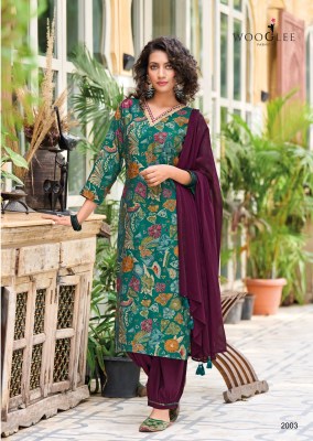 Wooglee by Khwaab modal printed cotton embroidered kurti pant and dupatta catalogue at low rate readymade suit catalogs