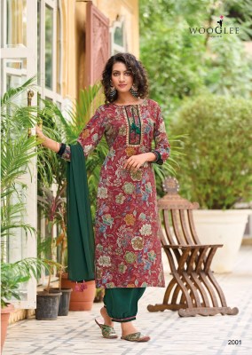 Wooglee by Khwaab modal printed cotton embroidered kurti pant and dupatta catalogue at low rate readymade suit catalogs