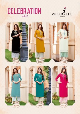 Wooglee by celebration vol 17 embroidered work heavy rayon kurti catalog at wholesale price kurtis catalogs