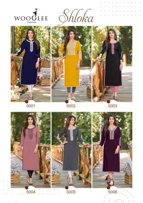 Wooglee by shloka heavy reyon fancy kurti with embroidered neck designe at wholsale rate kurtis catalogs