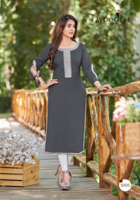 Wooglee by shloka heavy reyon fancy kurti with embroidered neck designe at wholsale rate kurtis catalogs
