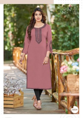 Wooglee by shloka heavy reyon fancy kurti with embroidered neck designe at wholsale rate kurtis catalogs