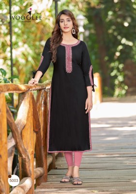 Wooglee by shloka heavy reyon fancy kurti with embroidered neck designe at wholsale rate kurtis catalogs