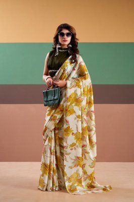 YNF7008 Satin Silk Floral Printed Saree with Stitched Silk Lace Blouse 