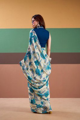 YNF7008 Satin Silk Floral Printed Saree with Stitched Silk Lace Blouse sarees