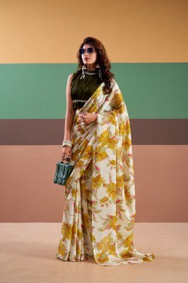 YNF7008 Satin Silk Floral Printed Saree with Stitched Silk Lace Blouse sarees