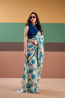 YNF7008 Satin Silk Floral Printed Saree with Stitched Silk Lace Blouse sarees