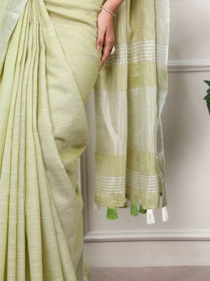 YNF7501 Linen Saree with Zari Border and Striped Blouse sarees catalogs