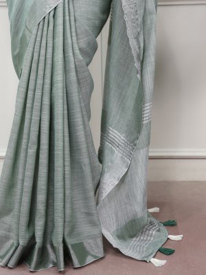 YNF7501 Linen Saree with Zari Border and Striped Blouse sarees catalogs
