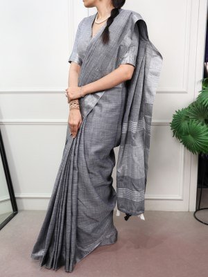 YNF7501 Linen Saree with Zari Border and Striped Blouse sarees catalogs