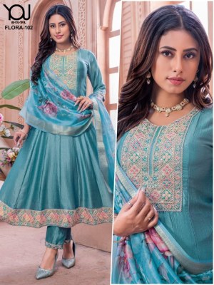 You by Flora heavy vichitra silk embroidered fancy anarkali suit catalogue low rate fancy Anarkali suit catalogs