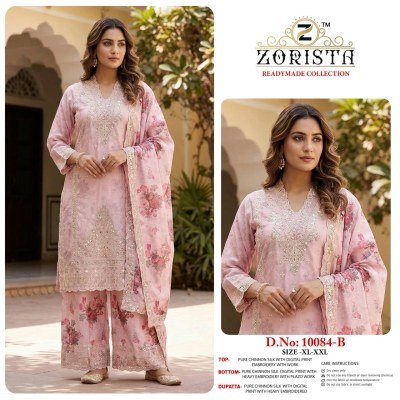ZORISTA Readymade Collection DNO-10084 A-B-C-D Chinnon Silk Embroidery 3-Piece Set 