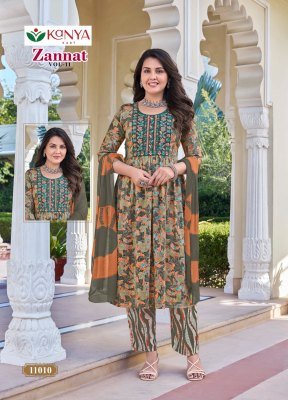 Zannat Vol 11 Umbrella Cut Kurti Pant Set with Nazmeen Dupatta (M–3XL) readymade suit catalogs