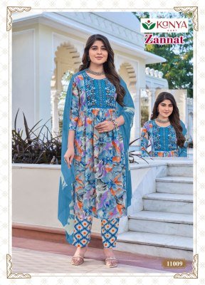 Zannat Vol 11 Umbrella Cut Kurti Pant Set with Nazmeen Dupatta (M–3XL) readymade suit catalogs