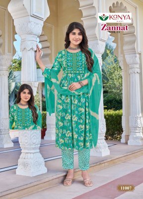 Zannat Vol 11 Umbrella Cut Kurti Pant Set with Nazmeen Dupatta (M–3XL) readymade suit catalogs