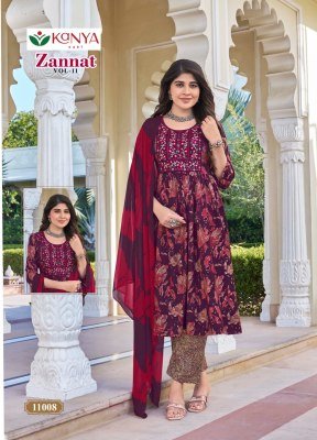 Zannat Vol 11 Umbrella Cut Kurti Pant Set with Nazmeen Dupatta (M–3XL) readymade suit catalogs