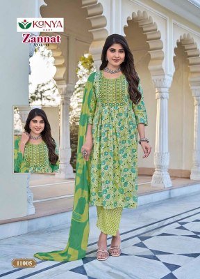Zannat Vol 11 Umbrella Cut Kurti Pant Set with Nazmeen Dupatta (M–3XL) readymade suit catalogs