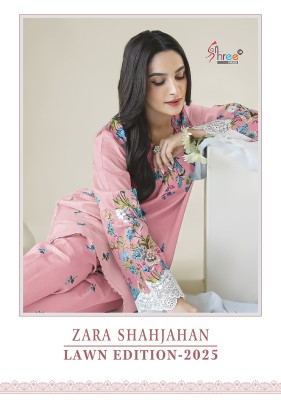 Zara Shahjahan 25 by Shree fab Pure cotton embroidered  printed short kurti with pant and dupatta in amavi expo Shree fab