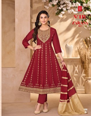 Zarana vol 1 by Vir Embroidred anarkali style kurti pant with dupatta catalogue at amaviexpo readymade suit catalogs