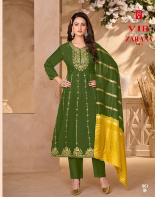 Zarana vol 1 by Vir Embroidred anarkali style kurti pant with dupatta catalogue at amaviexpo readymade suit catalogs