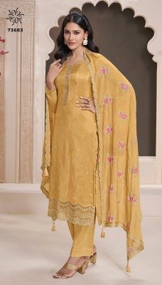 Zarkan by Vinay Embroidered Moonga silk unstitched dress material collection with low price salwar kameez catalogs