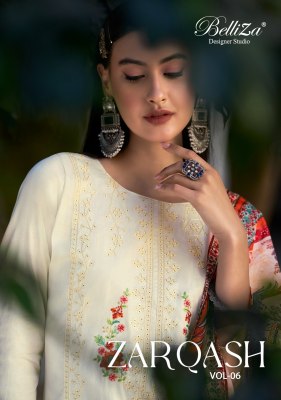 Zarqash vol 6 by Belliza Pure Heavy jam embroidered kurti pant with dupatta collection in low rate kurti pant with dupatta Catalogs