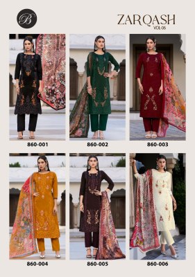 Zarqash vol 6 by Belliza Pure Heavy jam embroidered kurti pant with dupatta collection in low rate kurti pant with dupatta Catalogs